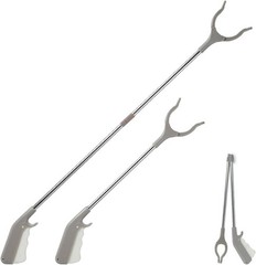 2 Pack Stainless Steel Grabber Reacher Tool, 32″ Foldable & 16″ Rigid Short