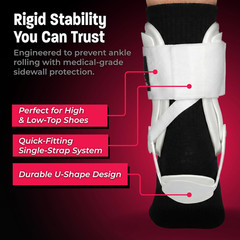 Active Ankle T2 Ankle Brace, Medium, White, Rigid Support for Men 7-10 & Women 8