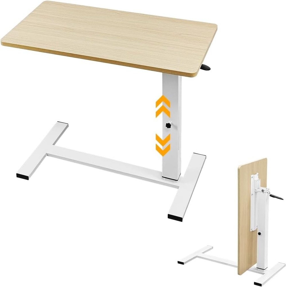 lumizone Foldable Overbed Table with Wheels Adjustable Height Bedside Desk 27.56