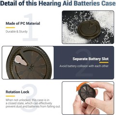 Rotatable LR41 Size 312 Hearing Aid Battery Case,Slim Portable Hearing Aid Ba…
