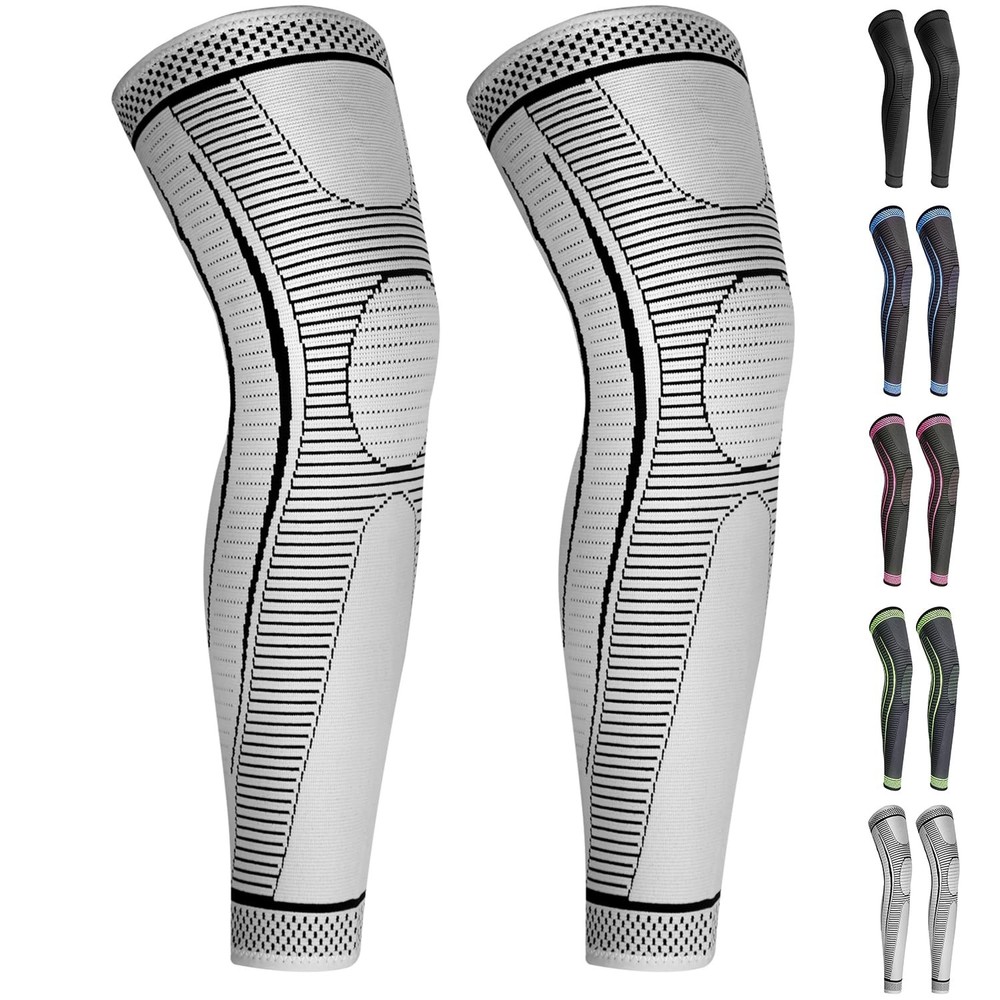 2 PCS Full Leg Compression Sleeves Long Knee Brace Support Running Basketball