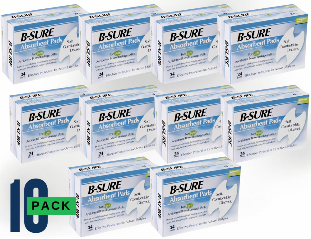 10 B-Sure Anal Leakage Pads Box of 24 Pads – 240 pads