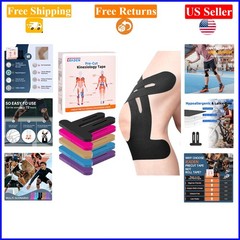 Precut Black Kinesiology Tape for Knees, 10 Pcs, Waterproof & Breathable