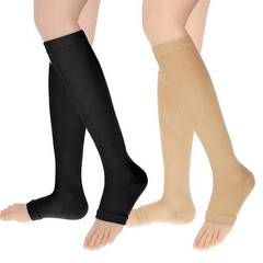 2 Pair Open Toe Compression Socks 15-20 mmHg Circulation Support