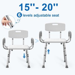 Adjustable Shower Chair with Padded Armrests & Back | Heavy Duty Bath Seat for S