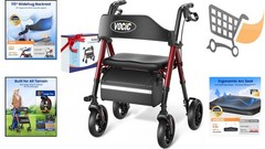 Rollator Walker for Seniors Aluminum 8in Wheels Foldable Seat Supports 330lb