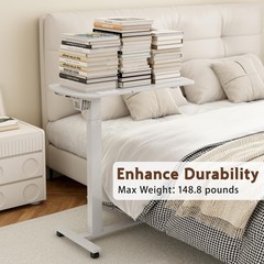 6 In 1 Overbed Bedside Table with Wheels, 32“ Long 90° Medical Adjustable Ti…