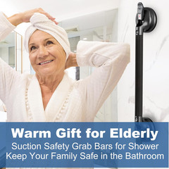 Heavy Duty Suction Cup Shower Handle for Bathroom Safety – Black Grab Bar