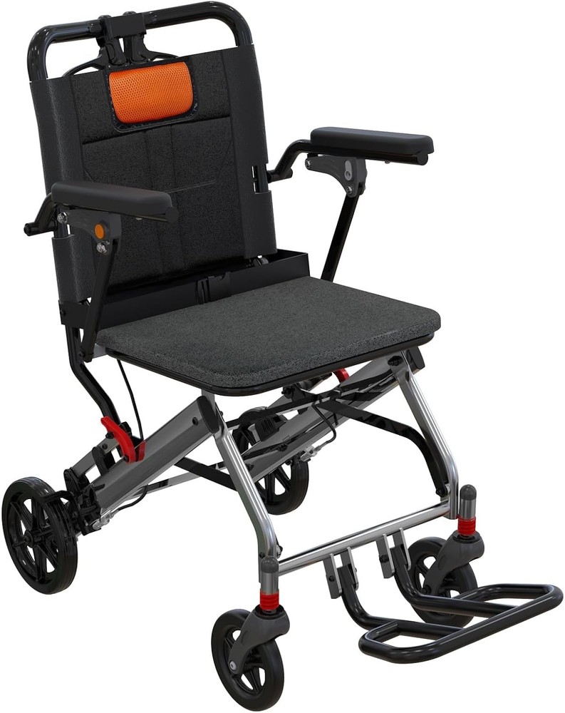 Ultra-Lightweight Wide Seat Transport Wheelchair Dual Locking Handbrakes 25 Lbs