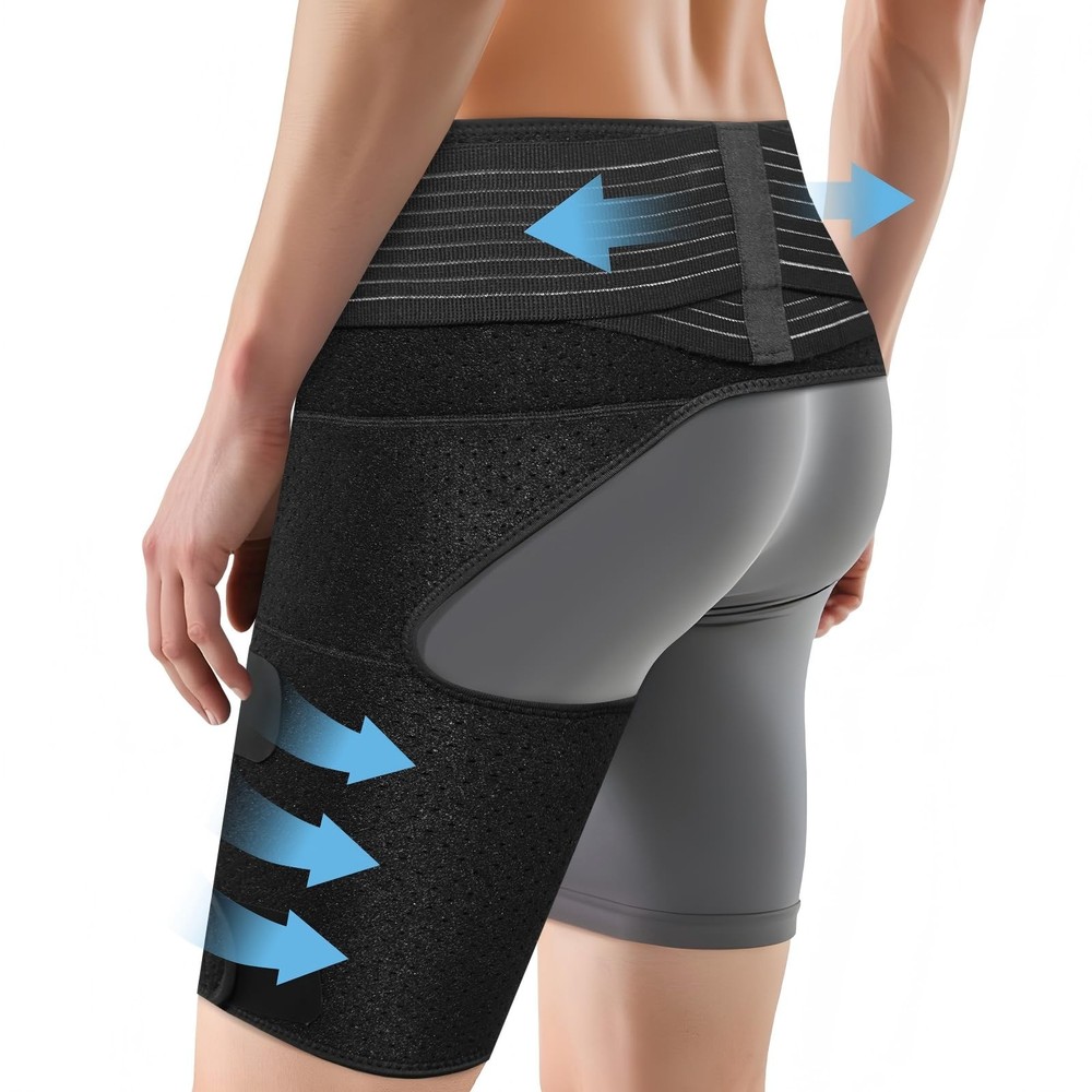 SOLOEVER Hip Brace for Women & Men, Sciatica Pain Relief Devices, Left, Black