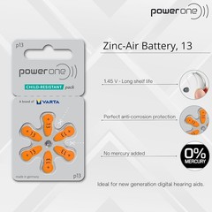 powerone Size 13 Hearing Aid Batteries Zinc Air P13 Pack of 60