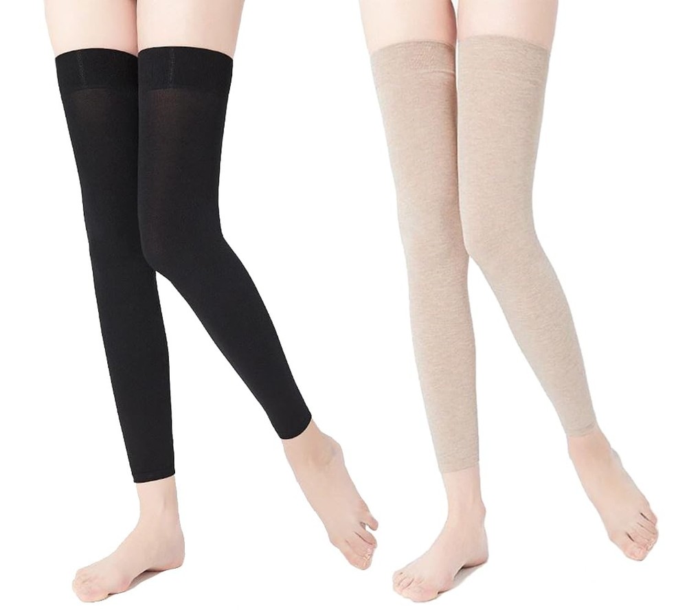 2 Pairs Knee Compression Sleeves for Women, Lightweight Short, Black+Beige