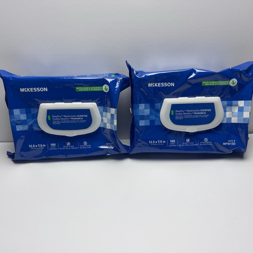2 McKesson Disposable Wipe Incontinence Washcloth with Aloe and Vitamin E 100 CT