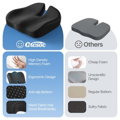 CJACSOC Seat Cushion, Extra Large Memory Foam Cushion 19*17*4.5 inch, Black