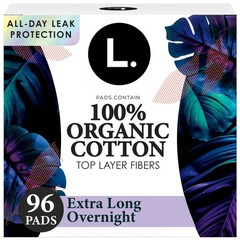 Ultra Thin Overnight Pads for Women, Organic Cotton, Unscented, 96 Count (4 Pack
