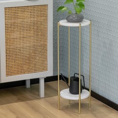 Alpome Gold Plant Stand – 2 Tier White Marble Top Side Table 29.5 Inch