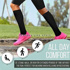 Black Knee High Compression Socks For Men Women 20 mmHg Small – Extra Large Size