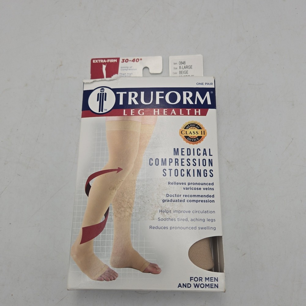 Truform Medical Stockings XL Beige Thigh High Extra Firm 30-40 mmHg