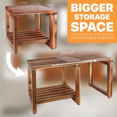 Adjustable Length 29 Inches Shower Stool Bench Small 29 IN, Acacia Wood Color