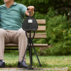 3 Legged Portable Folding Walking Stick with Seat Travel Hiking Cane Chair Stool