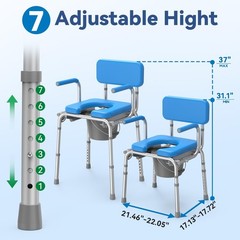 Loyoda Drop Arm Bedside Commode with Linners,500lbs Capacity, 5.81QT , Blue