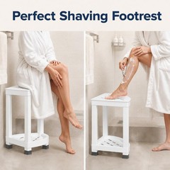 Shower Foot Rest 16in HIPS Shower Stool Waterproof Corner Storage Shelf White