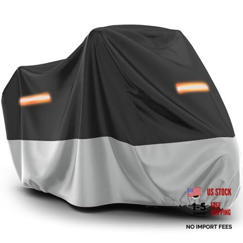 Motorcycle Cover Waterproof Outdoor – All Season Sun 104″ Black & Silver