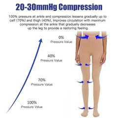 Compression Thigh High Stockings Men and Women 20-30 mmHg Beige Black Large
