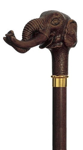 New Made in Italy Brown Elephant Head Hardwood Tapered Shaft Walking Cane Stick