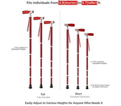 Mumicol Folding Walking Cane for Men & Women Adjustable Dual Handle Red Pill Box