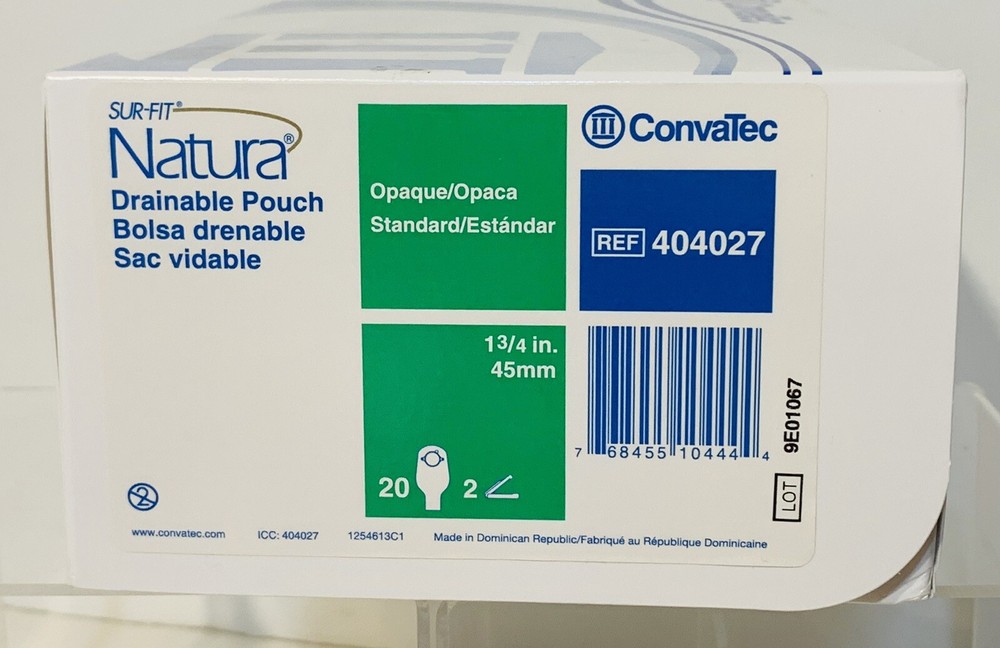 20 Convatec #404027 Sur-Fit Natura® Drainable Ostomy Pouch 1-3/4″ 45mm 1BX/20EA