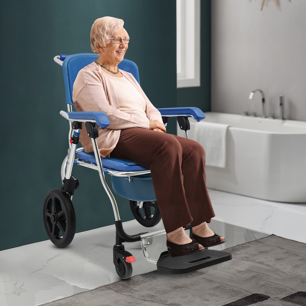 Mobility Commode Wheelchair Foldable Shower Commode Chair With Armrests 275lbs