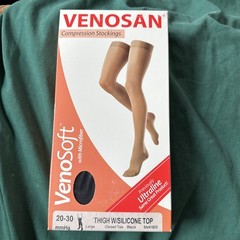 Venosan Black Compression Full Length Thigh Stocking 20-30 mmHg Closed Toe SZ L