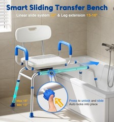 Sliding Shower Chair w/ Extra-Wide 360° Swivel Seat 330lbs Tub Transfer Bench