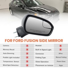 Right Passenger Side Mirror Compatible with Ford Fusion 2016 R-3 Pins Black