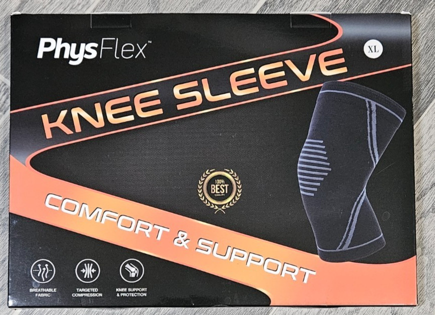 PhysFlex Compression Knee Sleeve Brace Comfort & Support Black XL