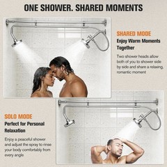 Tandem Shower System for Couples, Dual Shower Head Adjustable Height & 180°