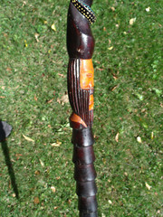 43″ Hand Carved Painted Wood Walking Stick Cane Warrior Wood Bearded Snake Man