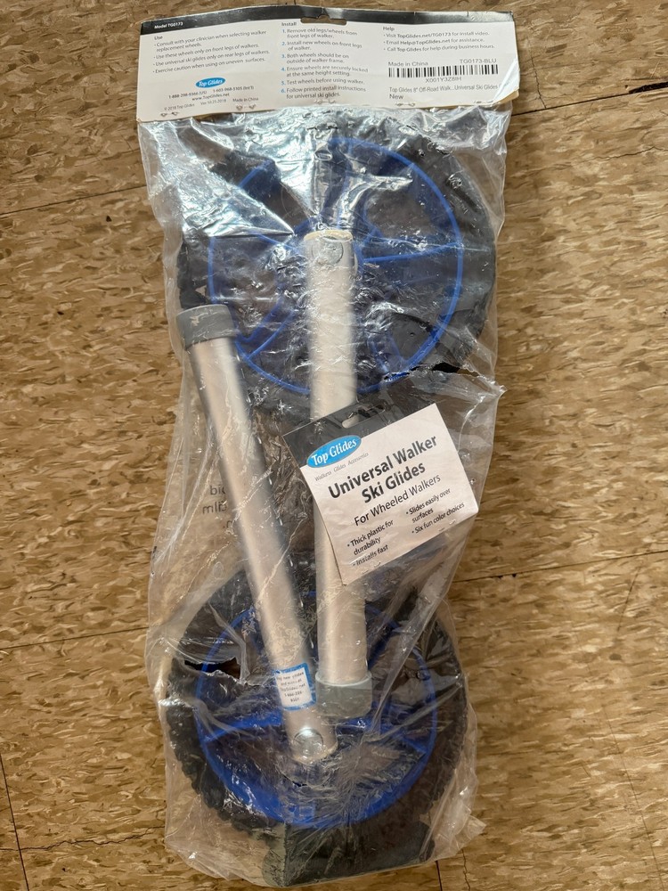 Top Glides 8 Inch Off-Road Walker Wheel Kits w/ FlexFit Walker Ski Glides Blue