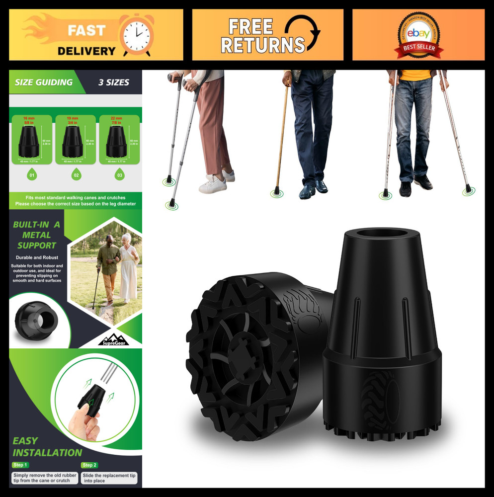 Heavy Duty 3/4″ Rubber Cane Tips – 2 Pack Non-Slip Replacement for Canes & Crutc
