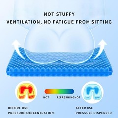 Gel Seat Cushion for Long Sitting, Ergonomic Cooling Pad, Non-Slip Cover-XXLarge