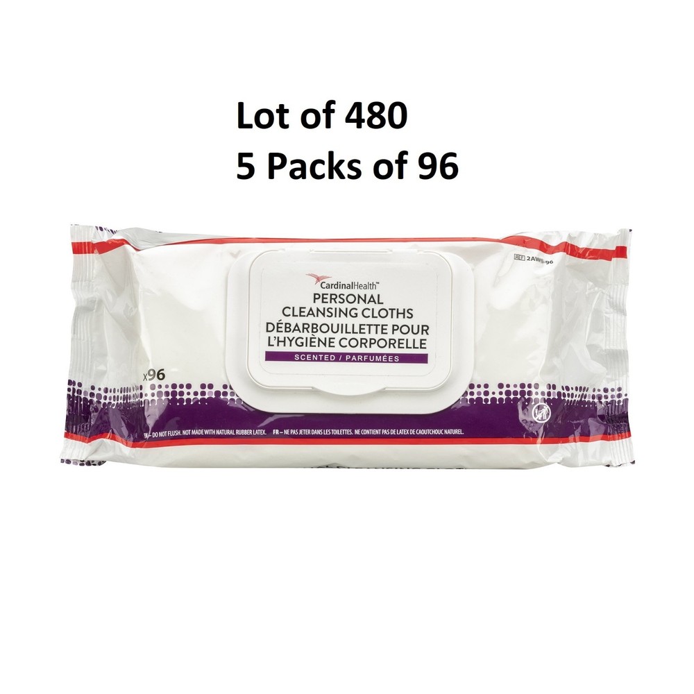 Cardinal Personal Cleansing Wipe Unscented Adult Cloth Wipes 9 x 13, 480 Wipes
