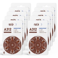 60 Count Size 312 1.45V Hearing Aid Batteries A312 PR41 Zinc air Mercury free