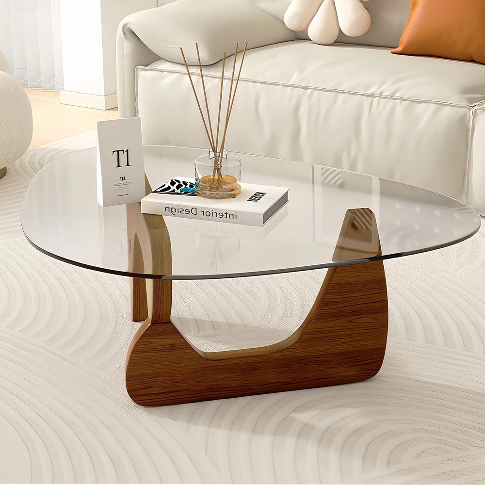 Desyifo Modern Glass Coffee Table 32.3D25.6W15.8H-Abstract Unique Mid Century