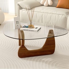 Desyifo Modern Glass Coffee Table 32.3D25.6W15.8H-Abstract Unique Mid Century