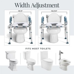 Adjustable Toilet Seat Riser for Seniors, Heavy Duty 400 lbs Capacity, Gray