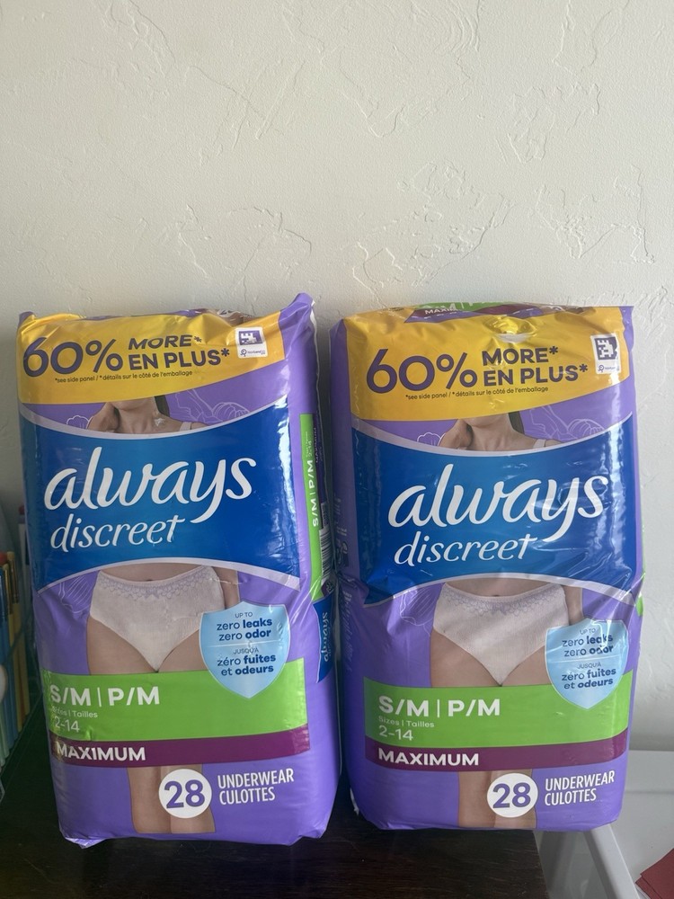 2 Always Discreet Maximum Protection Underwear Culottes For Women S/M 28 Each