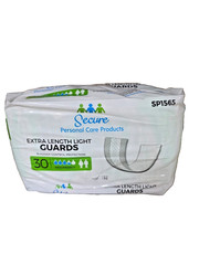 Secure Personal Care Extra Length Light Guards 30 Ct Bladder Control Pads Unisex