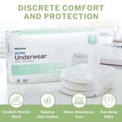 McKesson Ultra Adult Incontinence Underwear, Heavy Small (88 Count), White