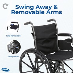 Invacare Folding Wheelchair with 18″ Seat, Removable Arms, Footrests – Black